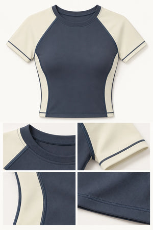 WEARHUB Nylon-Spandex Color-Block Barely-There Short-Sleeve Active Top — WHZ134 — product, details view