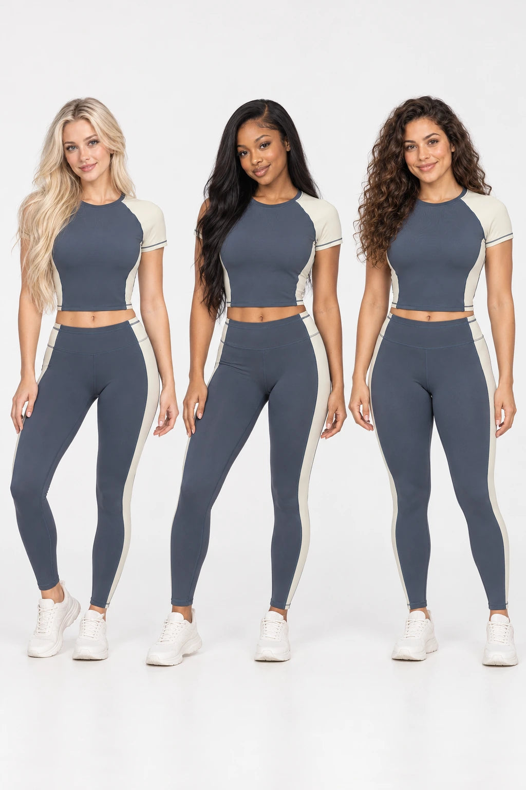 WEARHUB Nylon-Spandex Color-Block Barely-There Short-Sleeve Active Top — WHZ134 — product, multiracial view