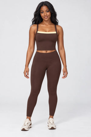 WEARHUB Nylon-Spandex Barely-There Active Tank — WHZ135 — Dark Brown with Yellow Contrast, front view