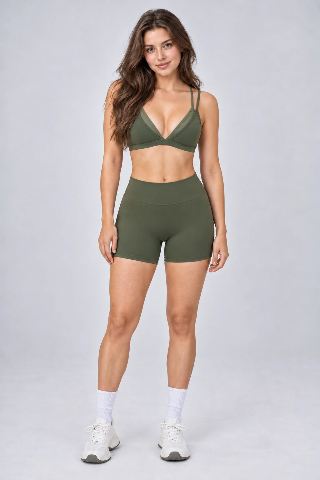 WEARHUB Nylon-Spandex Barely-There Sports Bra — WHZ139 — Moss Green, front view