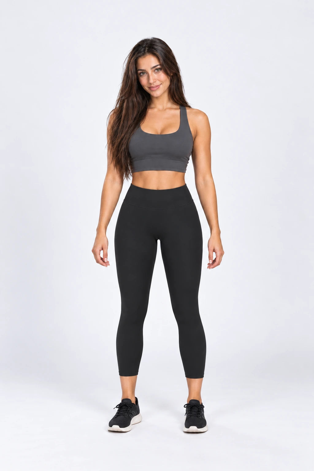 WEARHUB Nylon-Spandex Brushed Yoga Leggings — WHZ140 — Classic Black, front view