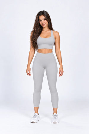 WEARHUB Nylon-Spandex Brushed Yoga Leggings — WHZ140 — Frost Grey, color front view