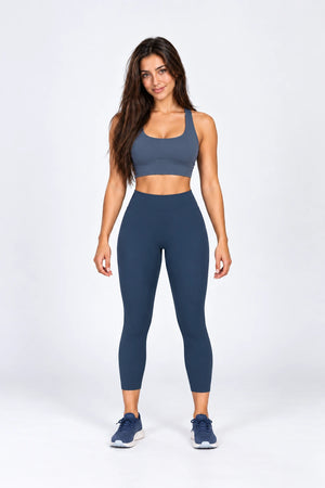 WEARHUB Nylon-Spandex Brushed Yoga Leggings — WHZ140 — Emblem Blue, color front view