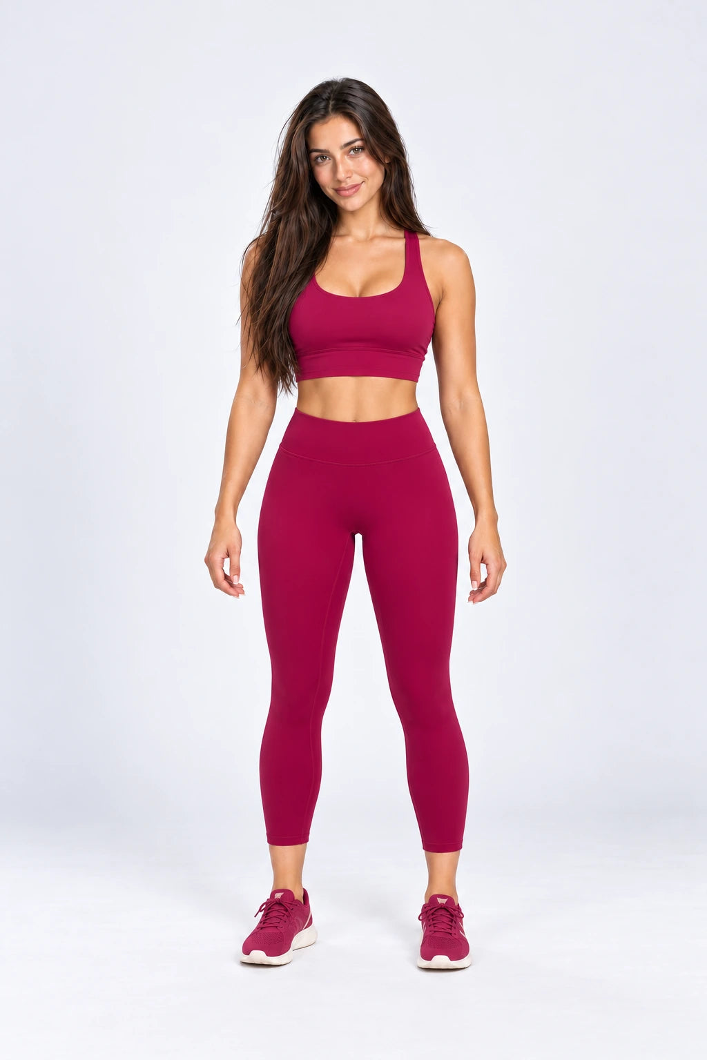 WEARHUB Nylon-Spandex Brushed Yoga Leggings — WHZ140 — Raspberry Red, color front view