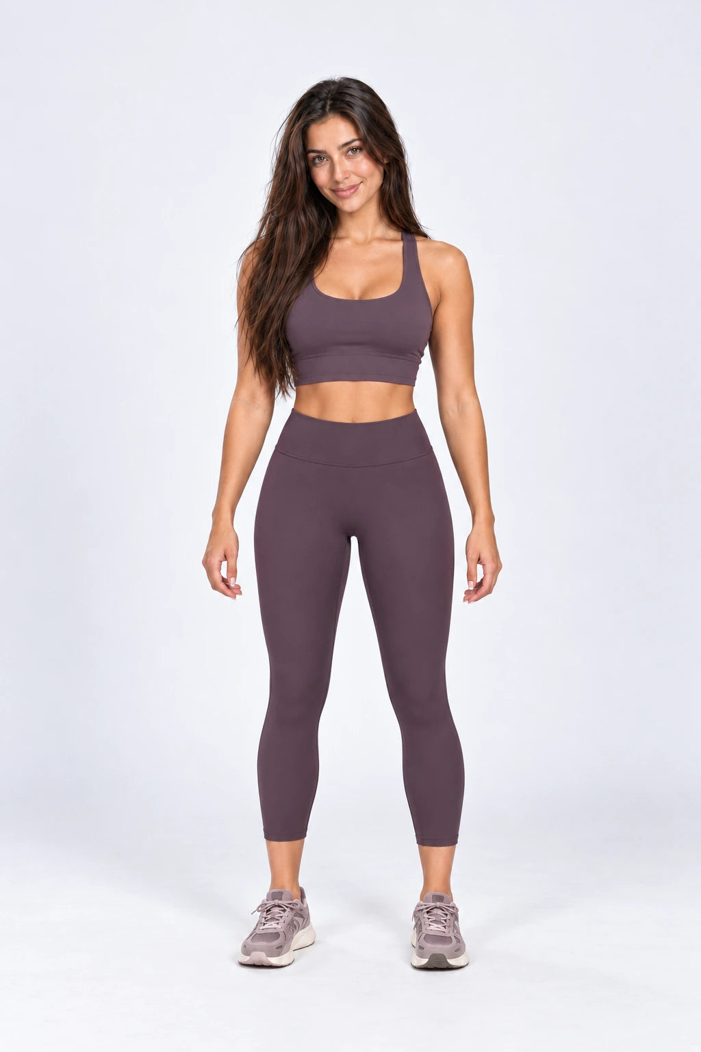 WEARHUB Nylon-Spandex Brushed Yoga Leggings — WHZ140 — Eggplant Purple, color front view