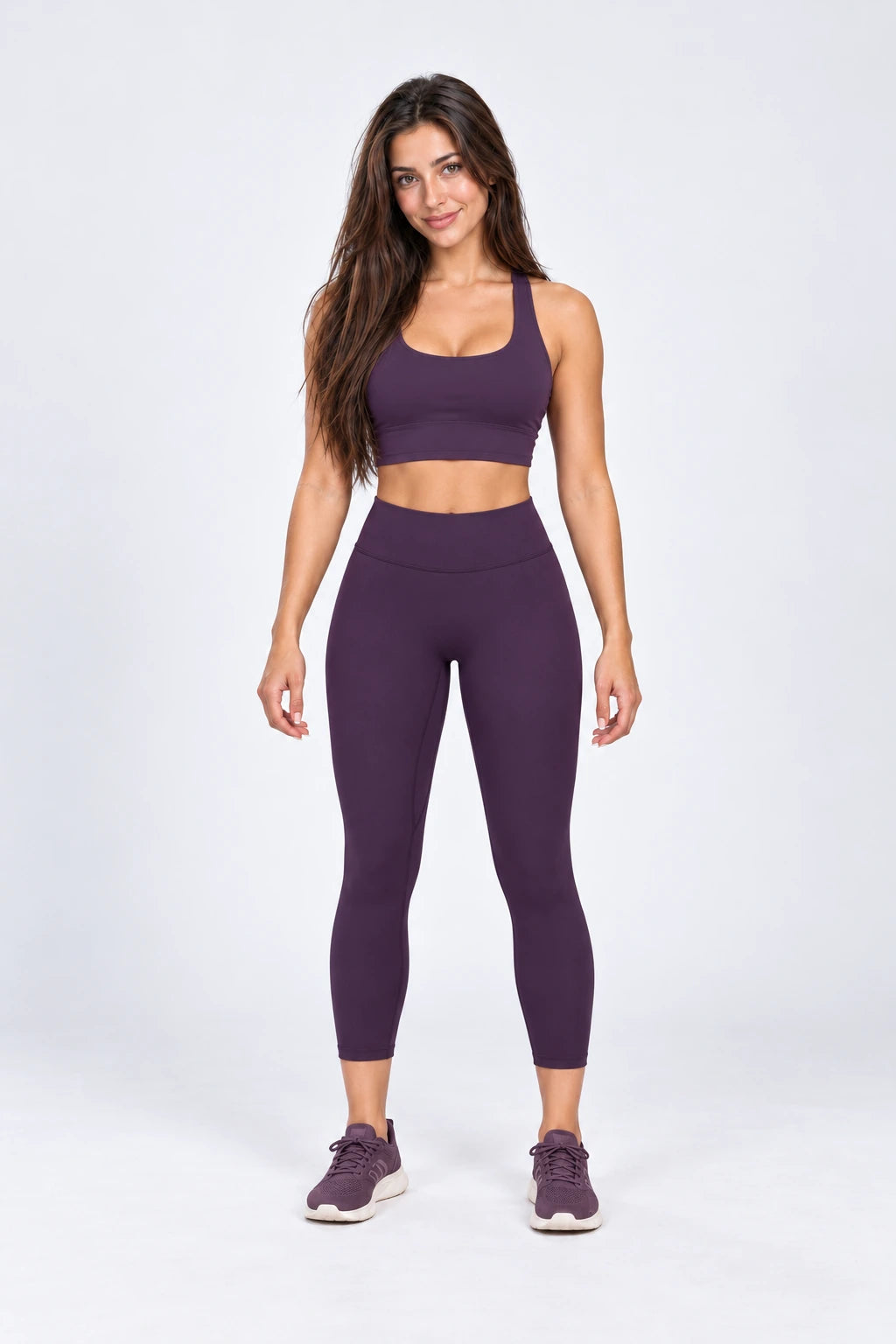WEARHUB Nylon-Spandex Brushed Yoga Leggings — WHZ140 — Deep Mauve, color front view