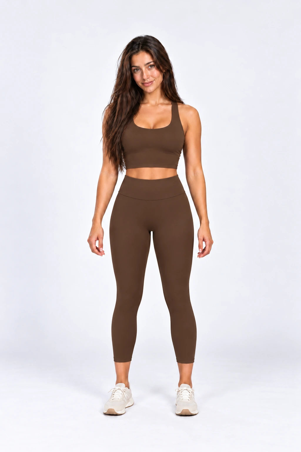 WEARHUB Nylon-Spandex Brushed Yoga Leggings — WHZ140 — Chocolate Brown, color front view