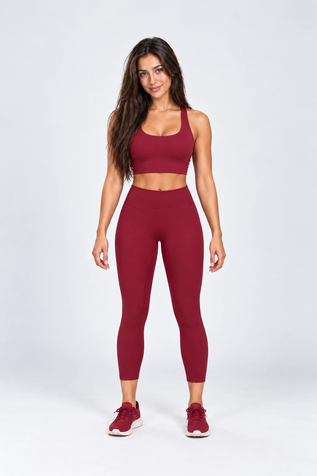WEARHUB Nylon-Spandex Brushed Yoga Leggings — WHZ140 — Cherry Red, color front view