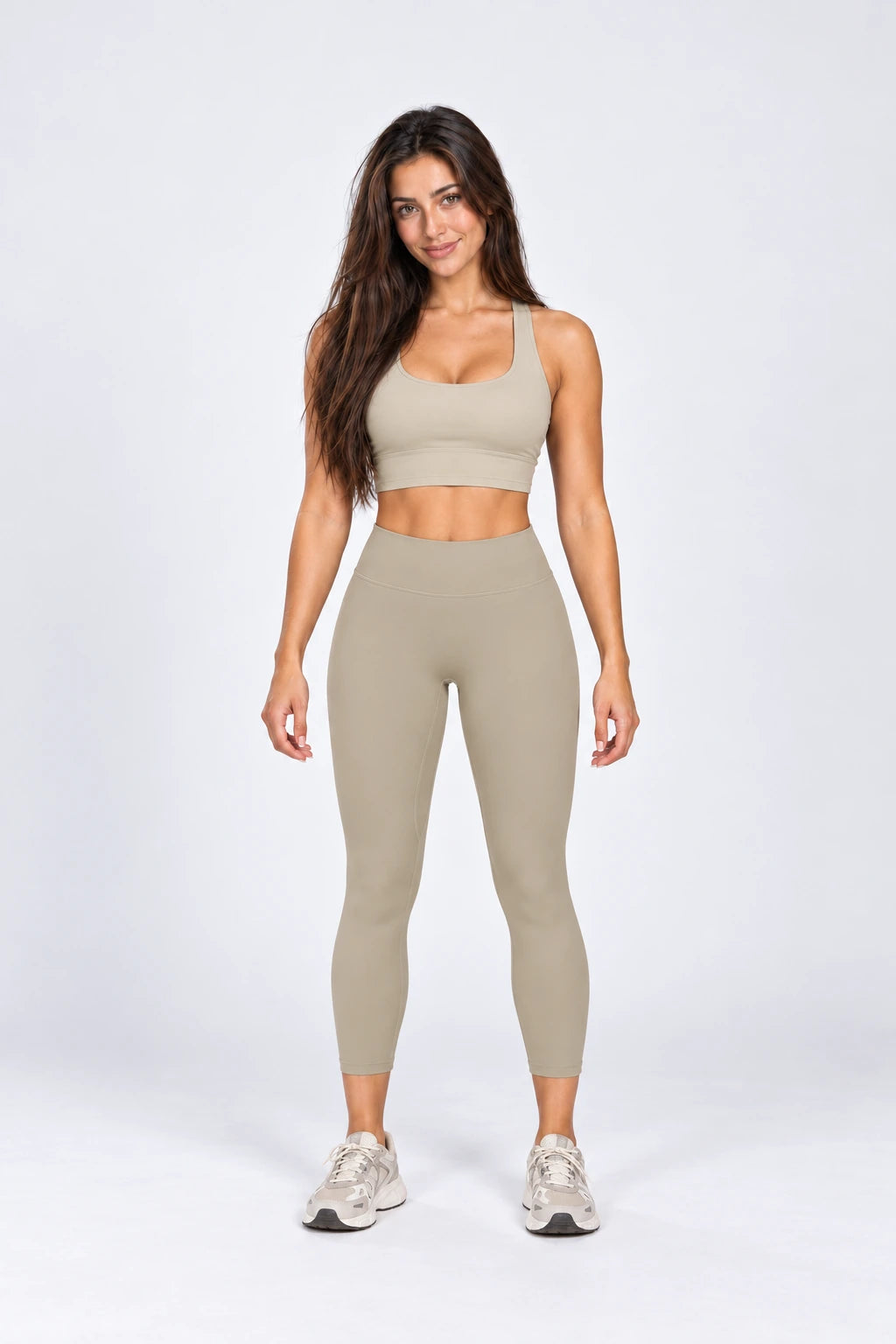 WEARHUB Nylon-Spandex Brushed Yoga Leggings — WHZ140 — Camel Brown, color front view