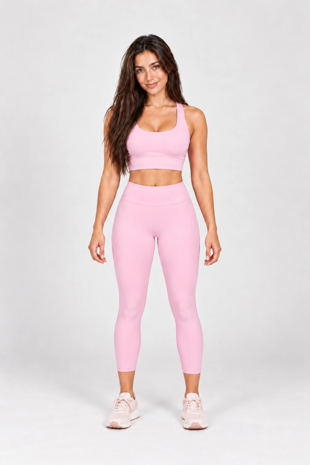 WEARHUB Nylon-Spandex Brushed Yoga Leggings — WHZ140 — Cherry Blossom Pink, color front view