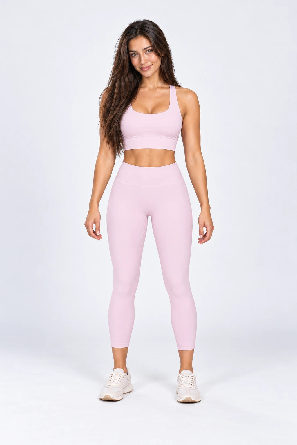 WEARHUB Nylon-Spandex Brushed Yoga Leggings — WHZ140 — Fallen Blossom Pink, color front view