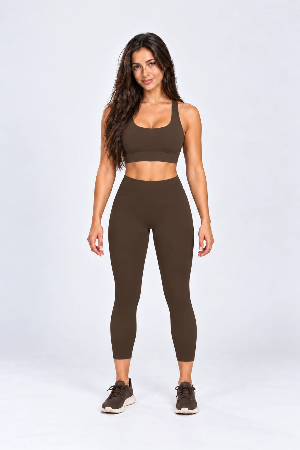 WEARHUB Nylon-Spandex Brushed Yoga Leggings — WHZ140 — Black Coffee, color front view