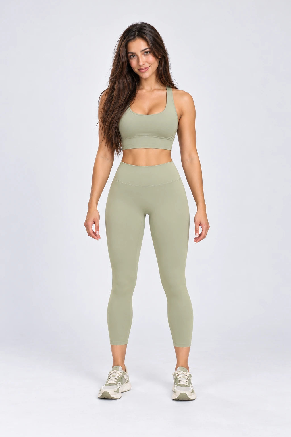 WEARHUB Nylon-Spandex Brushed Yoga Leggings — WHZ140 — Moss Green, color front view