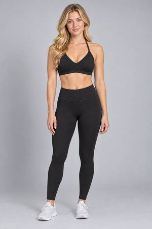 WEARHUB Nylon-Spandex Brushed Sports Bra — WHZ141 — Classic Black, front view