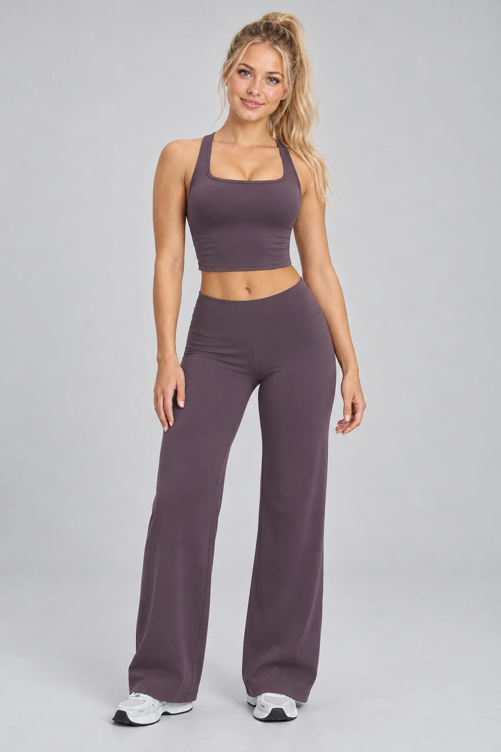 WEARHUB Nylon-Spandex Brushed Active Tank — WHZ142 — Eggplant Purple, front view
