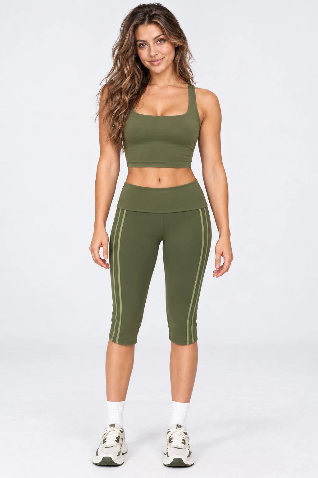 WEARHUB Nylon-Spandex Barely-There Mid-Length Active Shorts — WHZ146 — Moss Green, color front view