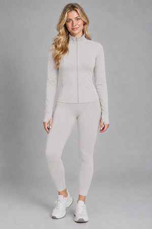 WEARHUB Nylon-Spandex Seamless Active Jacket — WHZ148 — Sand White, color front view