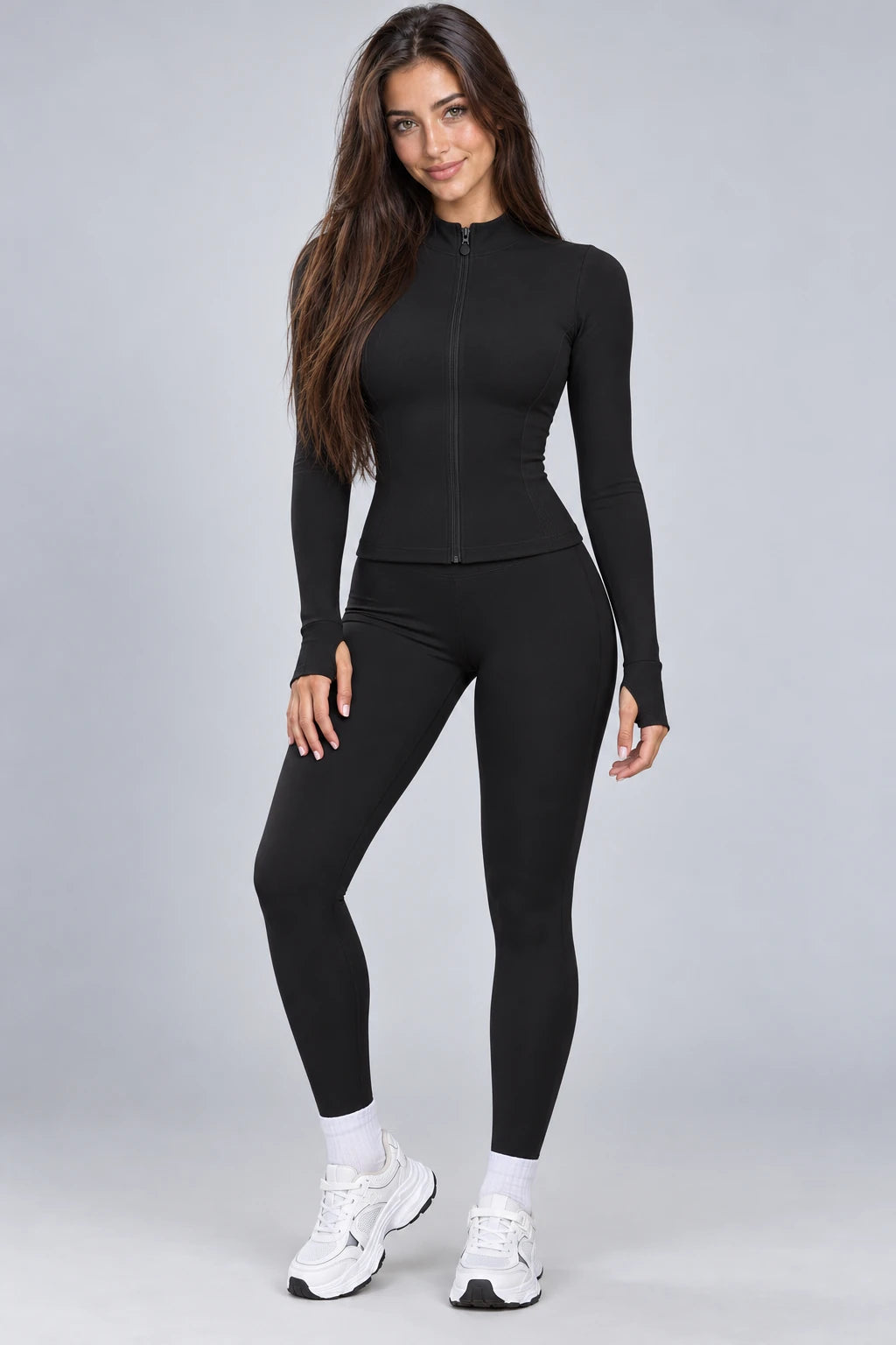 WEARHUB Nylon-Spandex Seamless Active Jacket — WHZ149 — Classic Black, front view