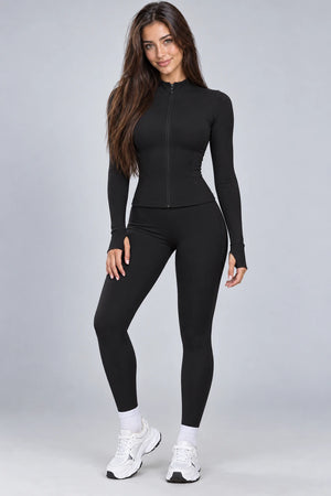 WEARHUB Nylon-Spandex Seamless Active Jacket — WHZ149 — Classic Black, front view