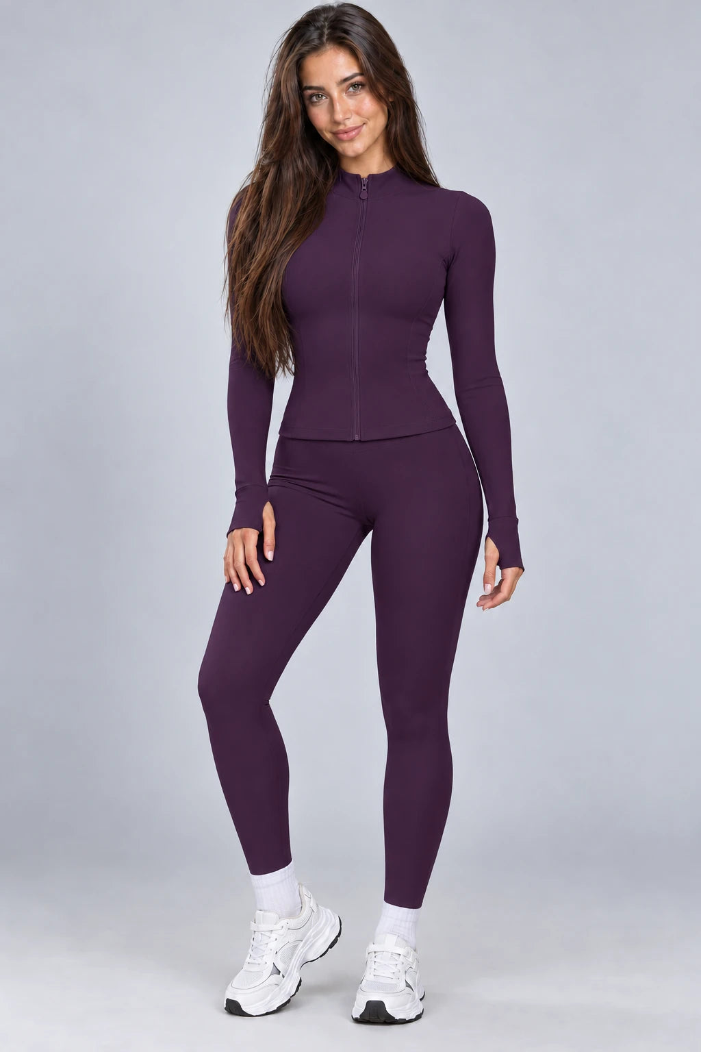 WEARHUB Nylon-Spandex Seamless Active Jacket — WHZ149 — Plum, color front view