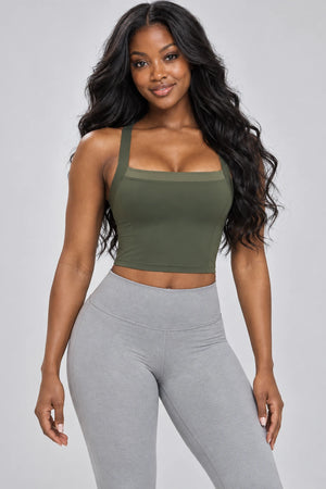 WEARHUB Nylon-Spandex Barely-There Active Tank — WHZ151 — Moss Green, front view