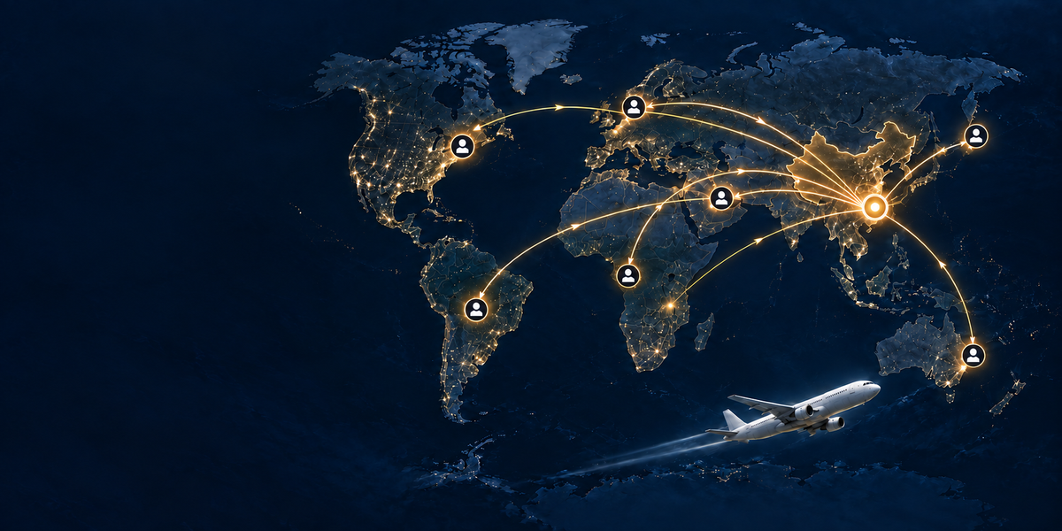 World map of Wearhub shipping routes from China to buyers worldwide